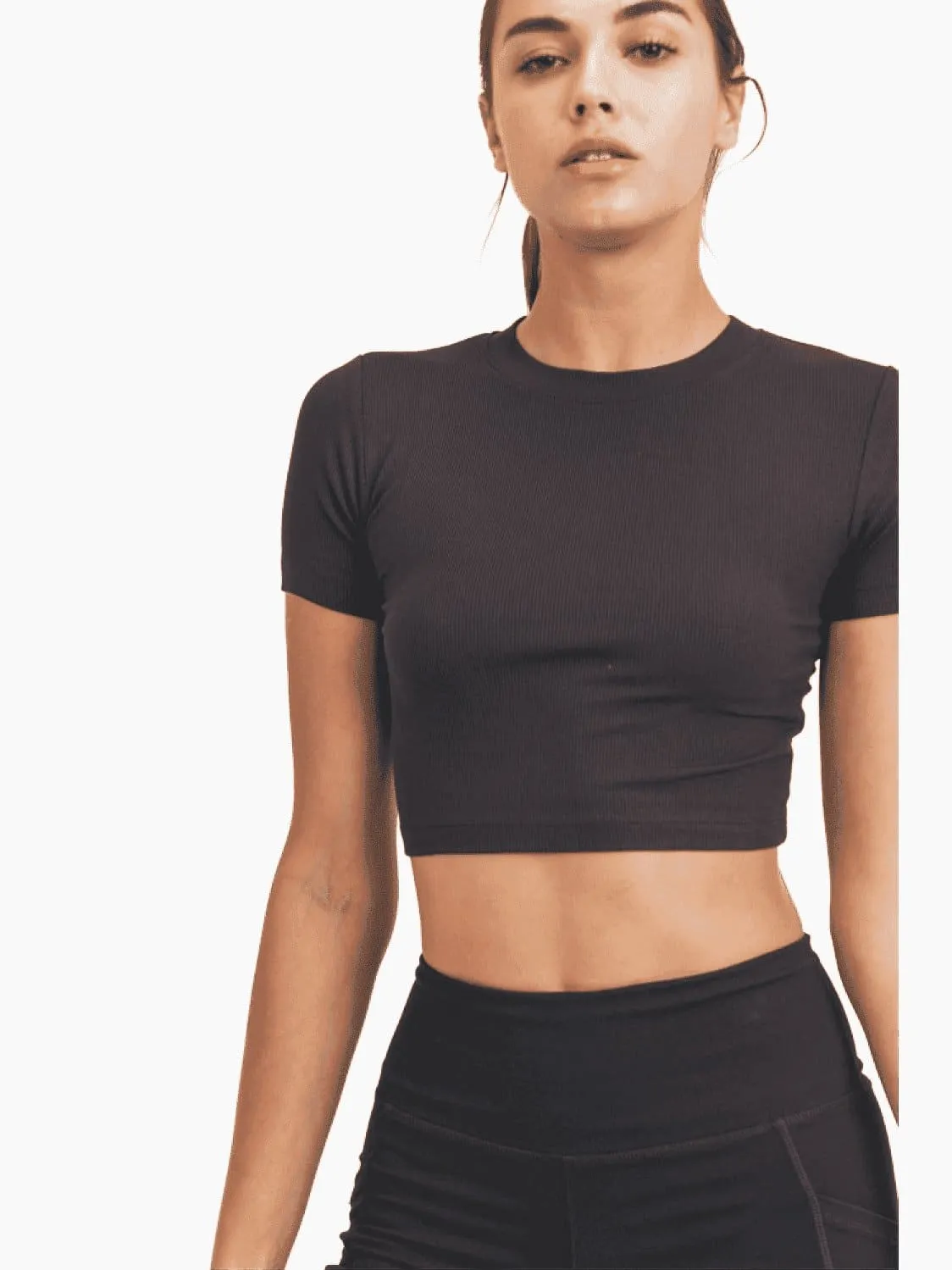 Mono B Micro-Ribbed Cropped Top