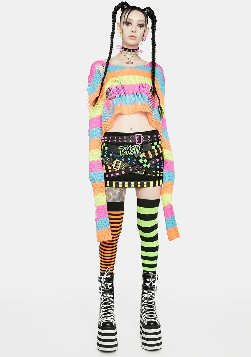 Neon Day Of Doom Striped Crop Sweater