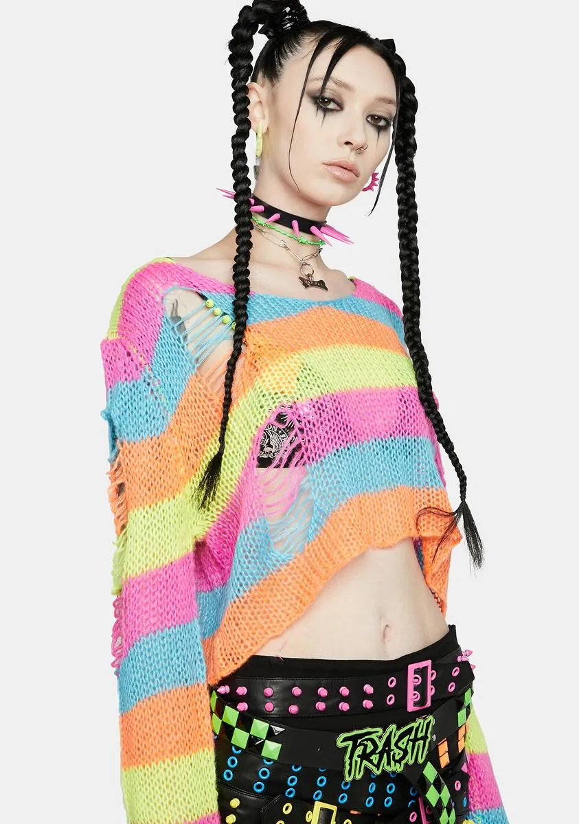 Neon Day Of Doom Striped Crop Sweater