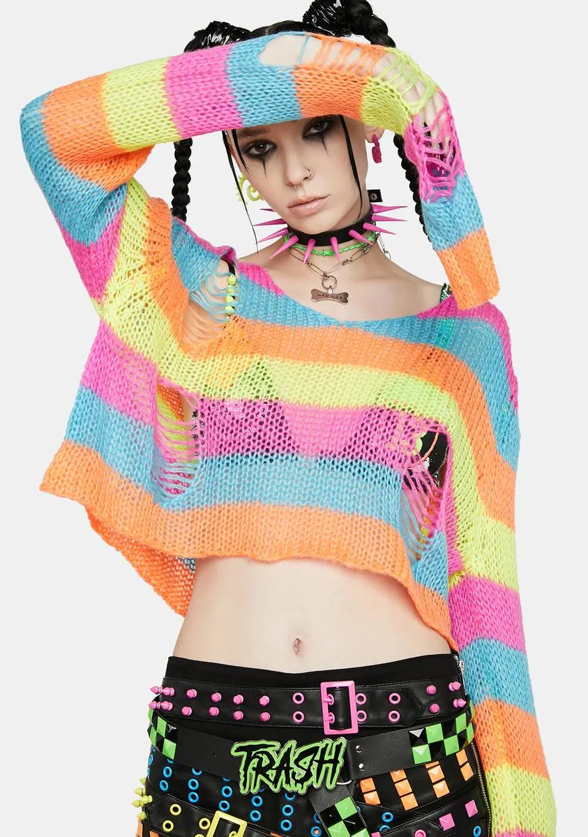 Neon Day Of Doom Striped Crop Sweater