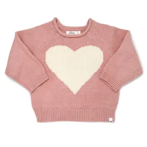 oh baby! Crew Neck Sweater - Cream Heart - Blush