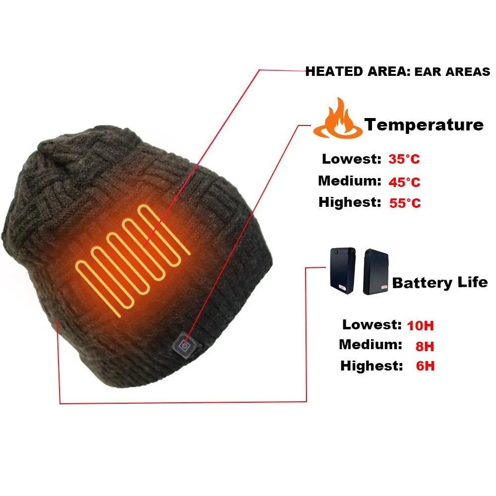 Outdoor Recreational Fishing Cold Weather Heated Knit Thermal Hat for Unisex