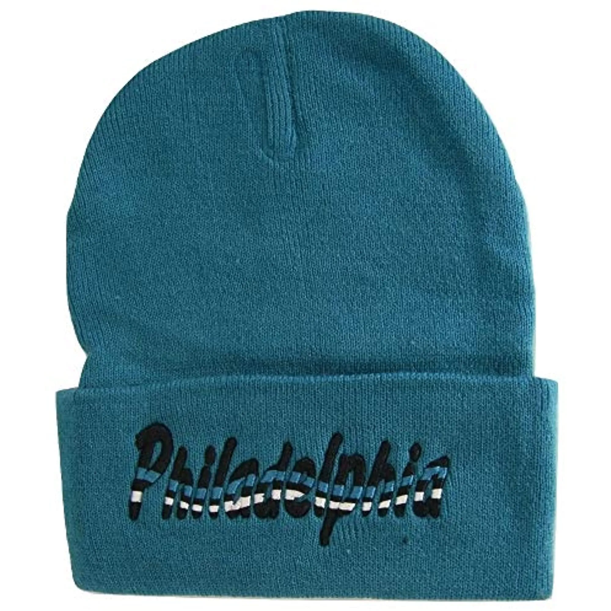 Philadelphia Adult Size Wavy Script Winter Knit Beanie Hat (Green)