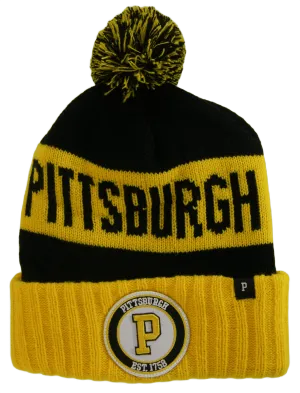 Pittsburgh Men's Blended Stripe Winter Knit Pom Beanie Hat (Black/Gold)