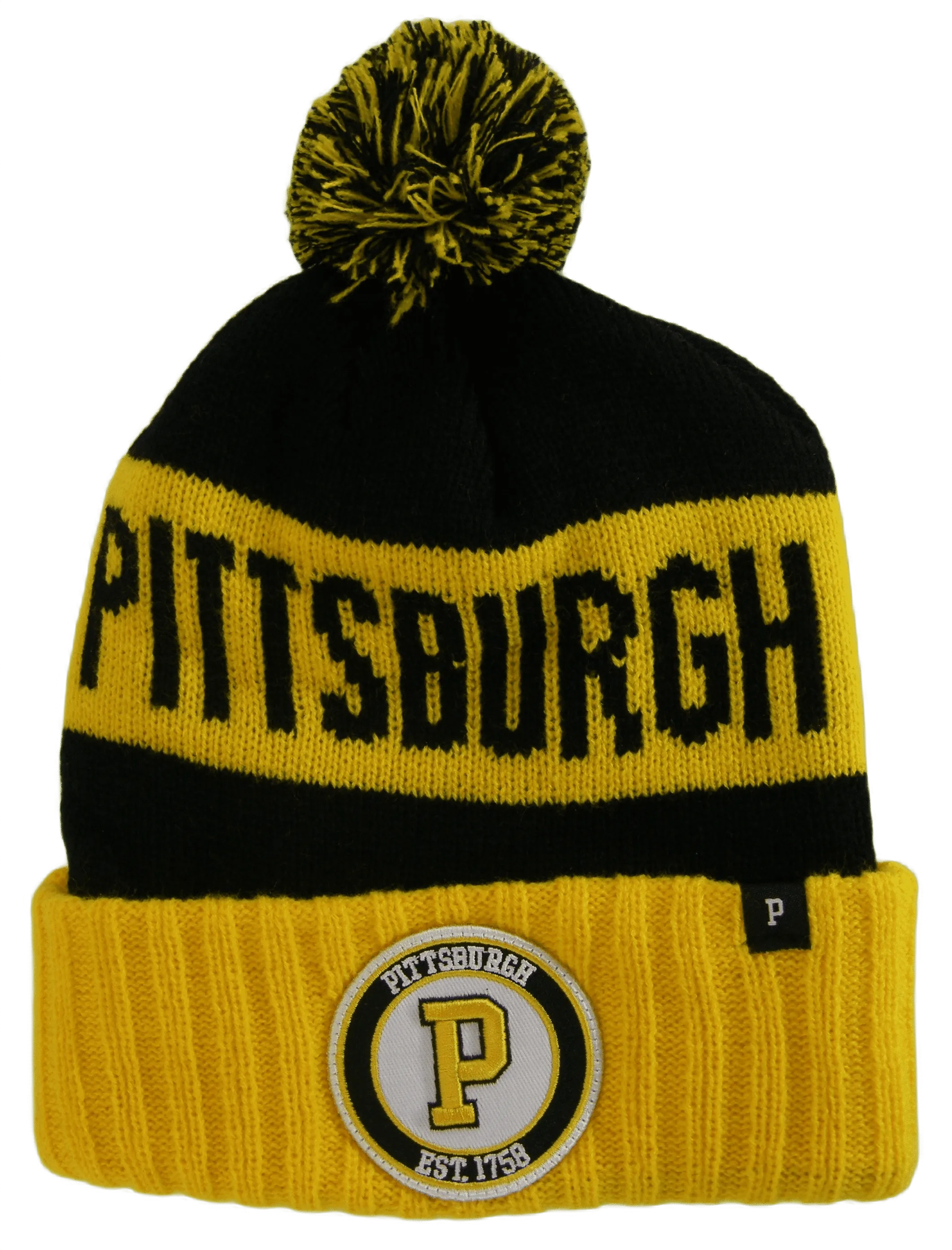 Pittsburgh Men's Blended Stripe Winter Knit Pom Beanie Hat (Black/Gold)