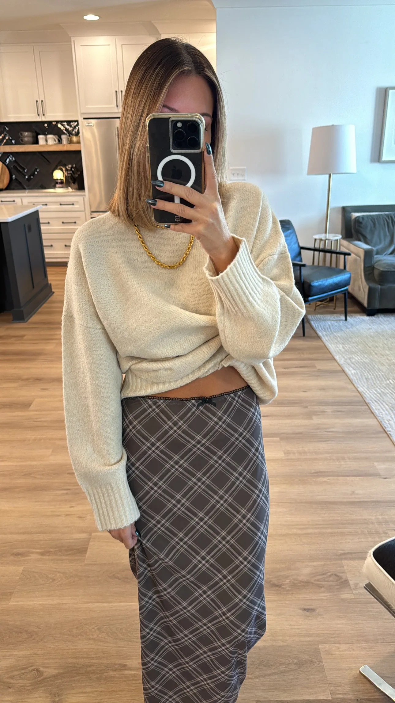 Plaid Mesh Maxi Skirt, Brown Multi