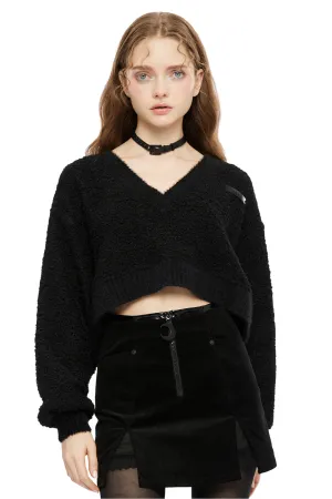 Punk Rave Black Flame Embroidered Crop Sweater