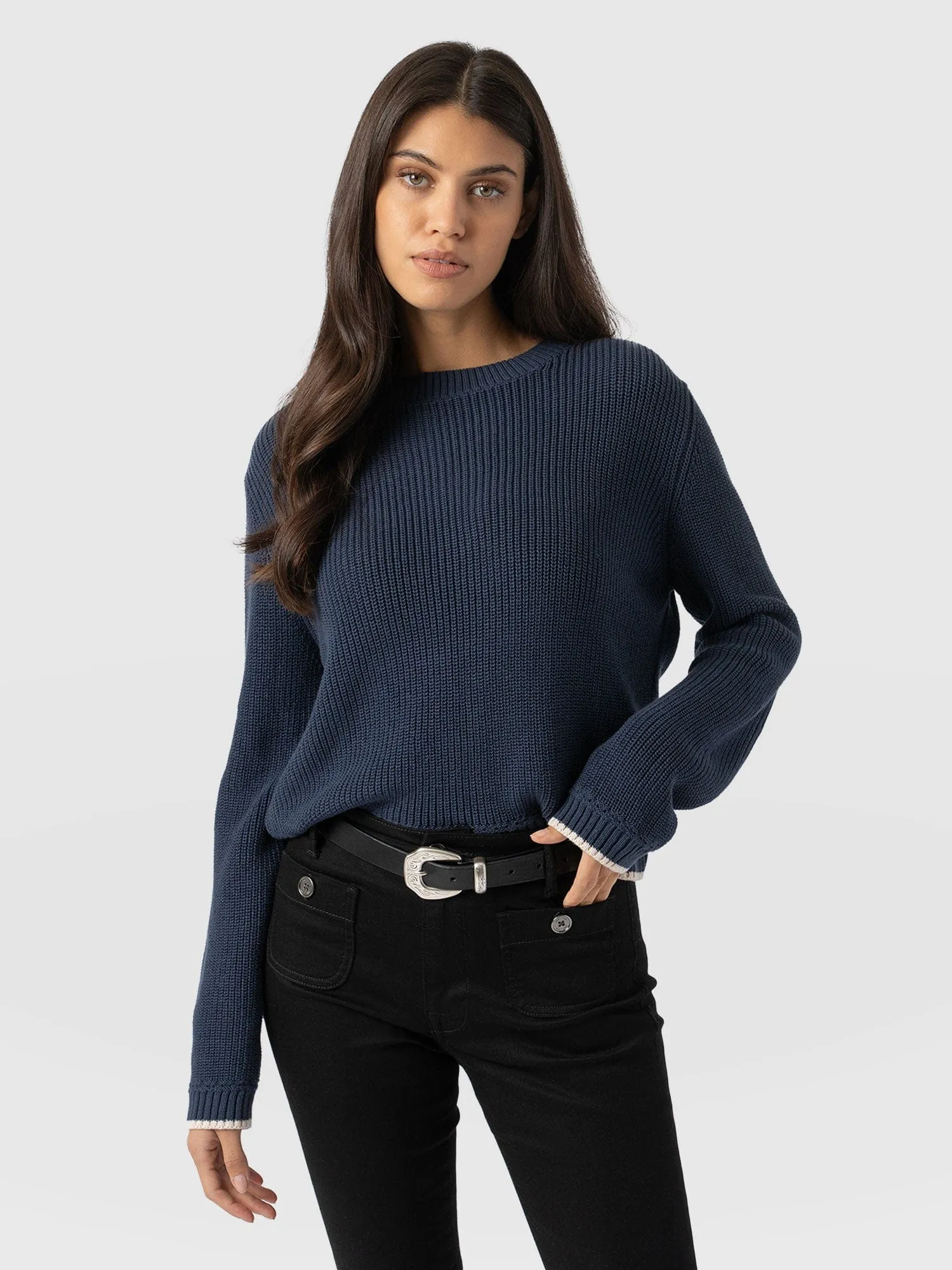 Remy Crop Sweater - Navy