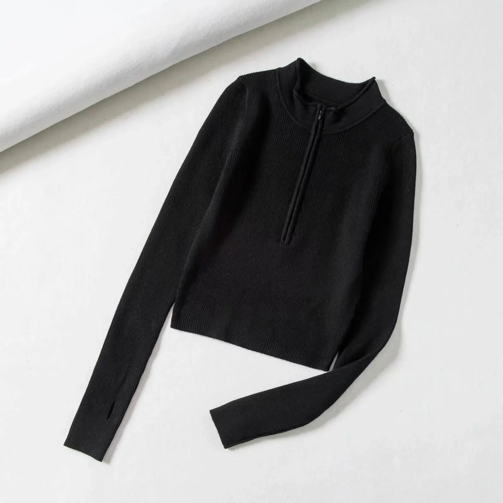 Ribbed Crop Half Zip Sweater  COLORS