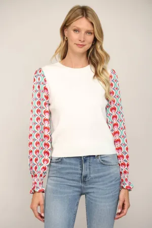 Save Me Print Sleeve Knit Top