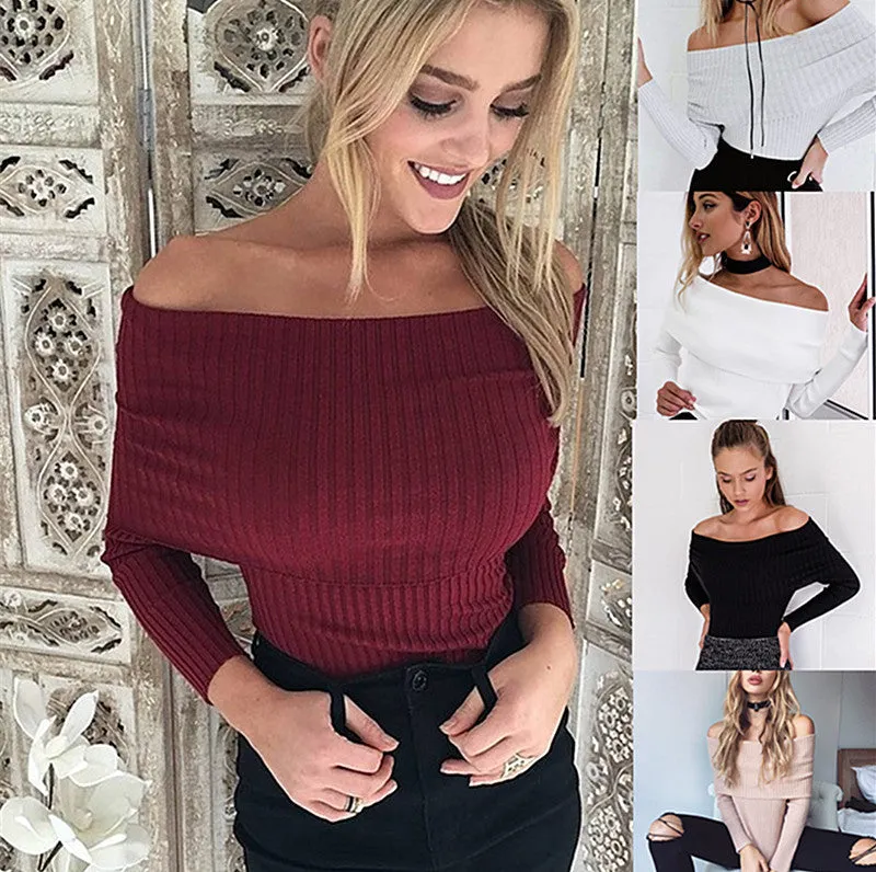 Sexy Off Shoulder Tight Knit Top