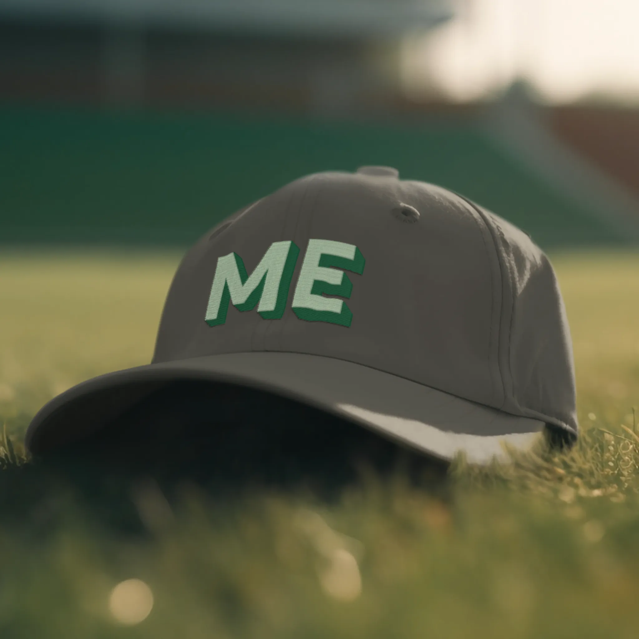 Shadow Block Embroidered Slate Gray Baseball Cap - Aqua and Green