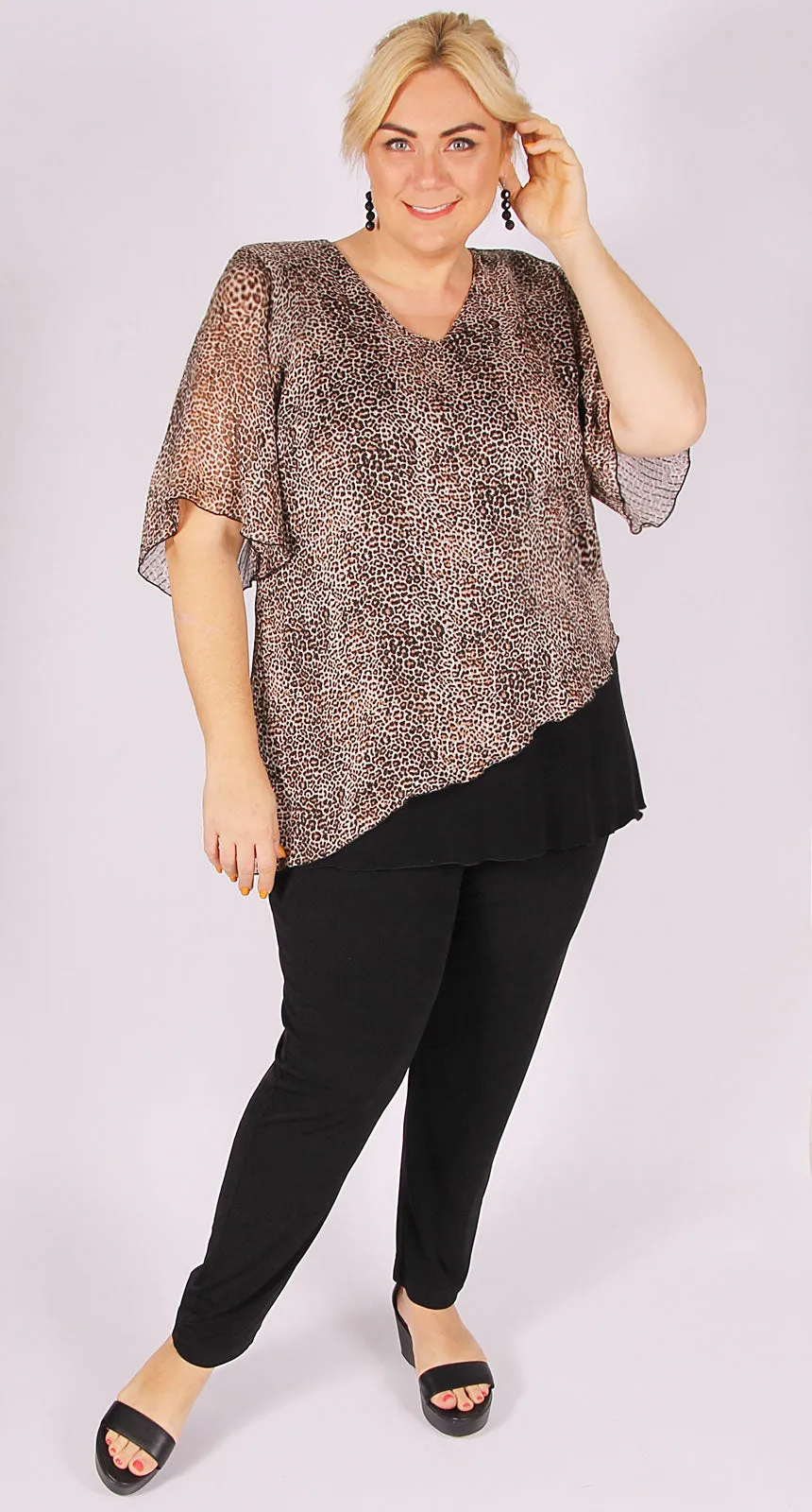 Sierra V-Neckline Asymmetric Top Chocolate Cheetah