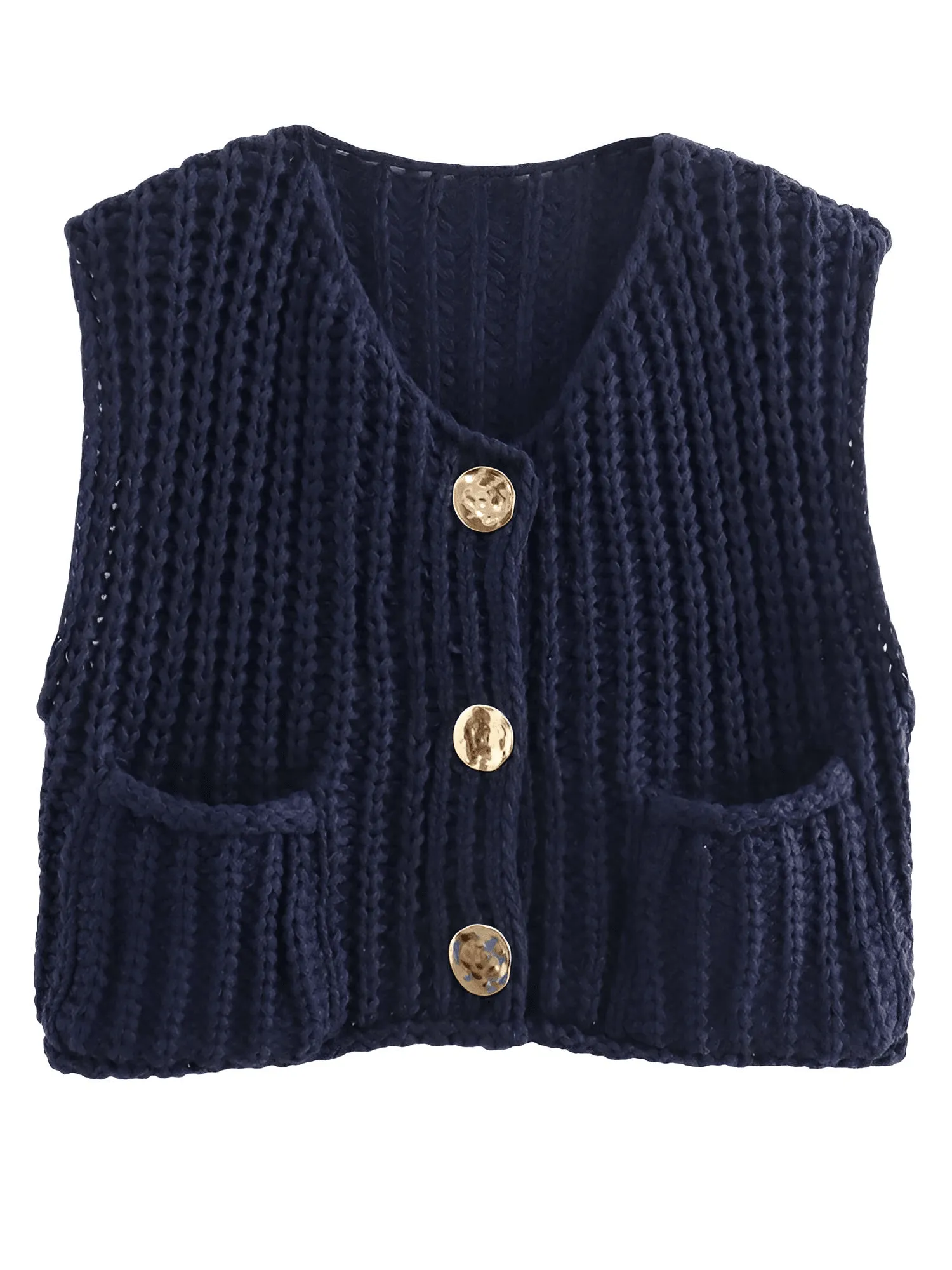 Sleeveless Crop Sweater Vest Solid Loose Casual Sweater Vest Cable Knit Sweater Vest For Women