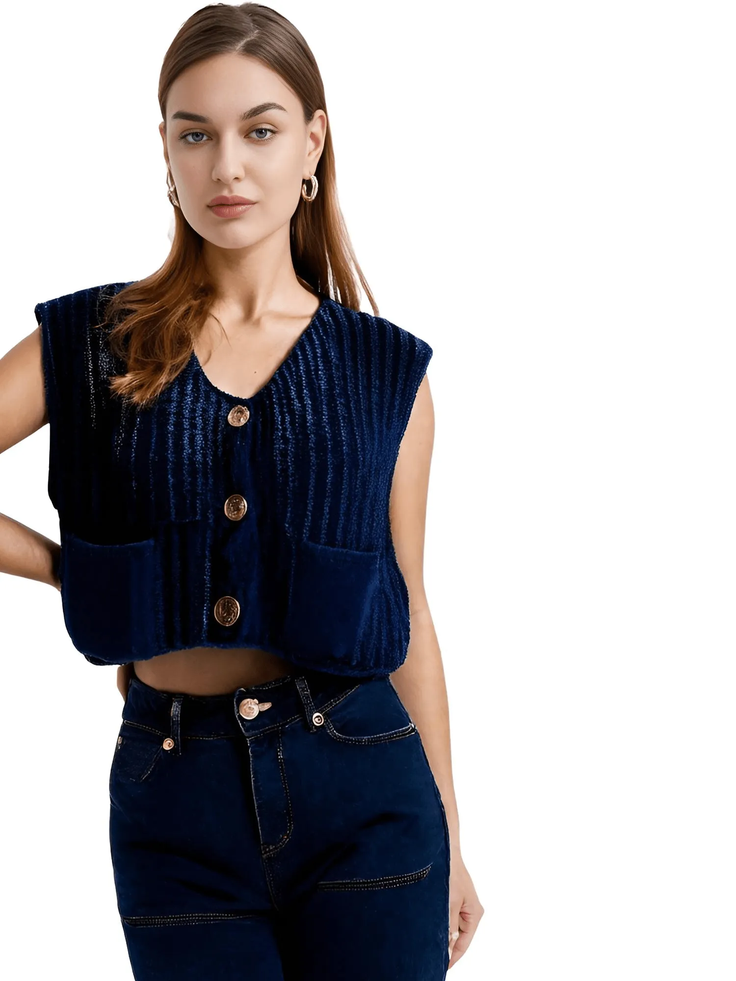 Sleeveless Crop Sweater Vest Solid Loose Casual Sweater Vest Cable Knit Sweater Vest For Women