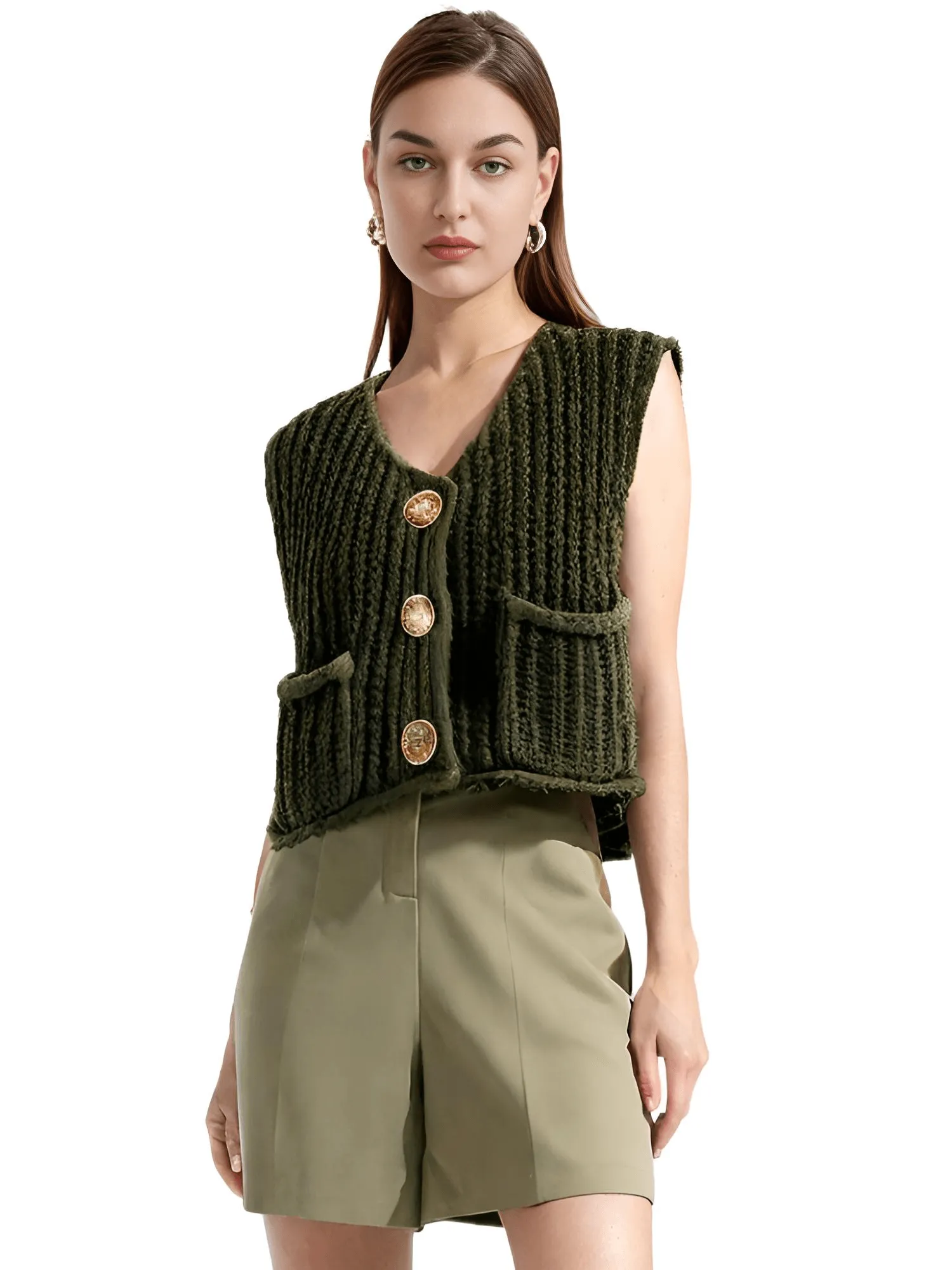 Sleeveless Crop Sweater Vest Solid Loose Casual Sweater Vest Cable Knit Sweater Vest For Women