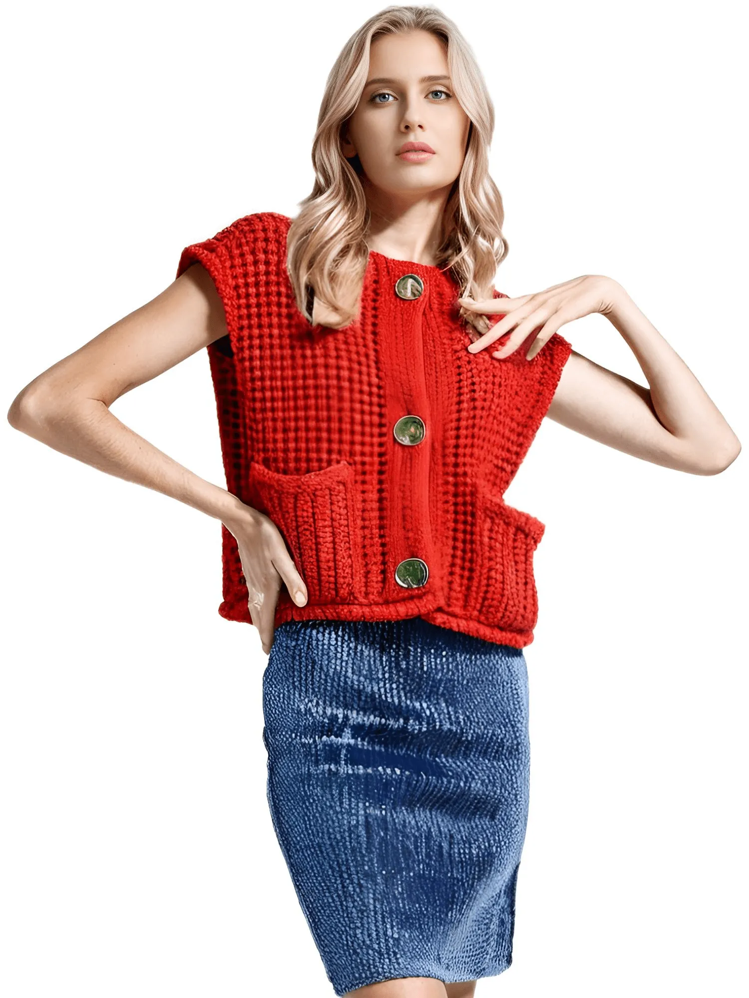 Sleeveless Crop Sweater Vest Solid Loose Casual Sweater Vest Cable Knit Sweater Vest For Women