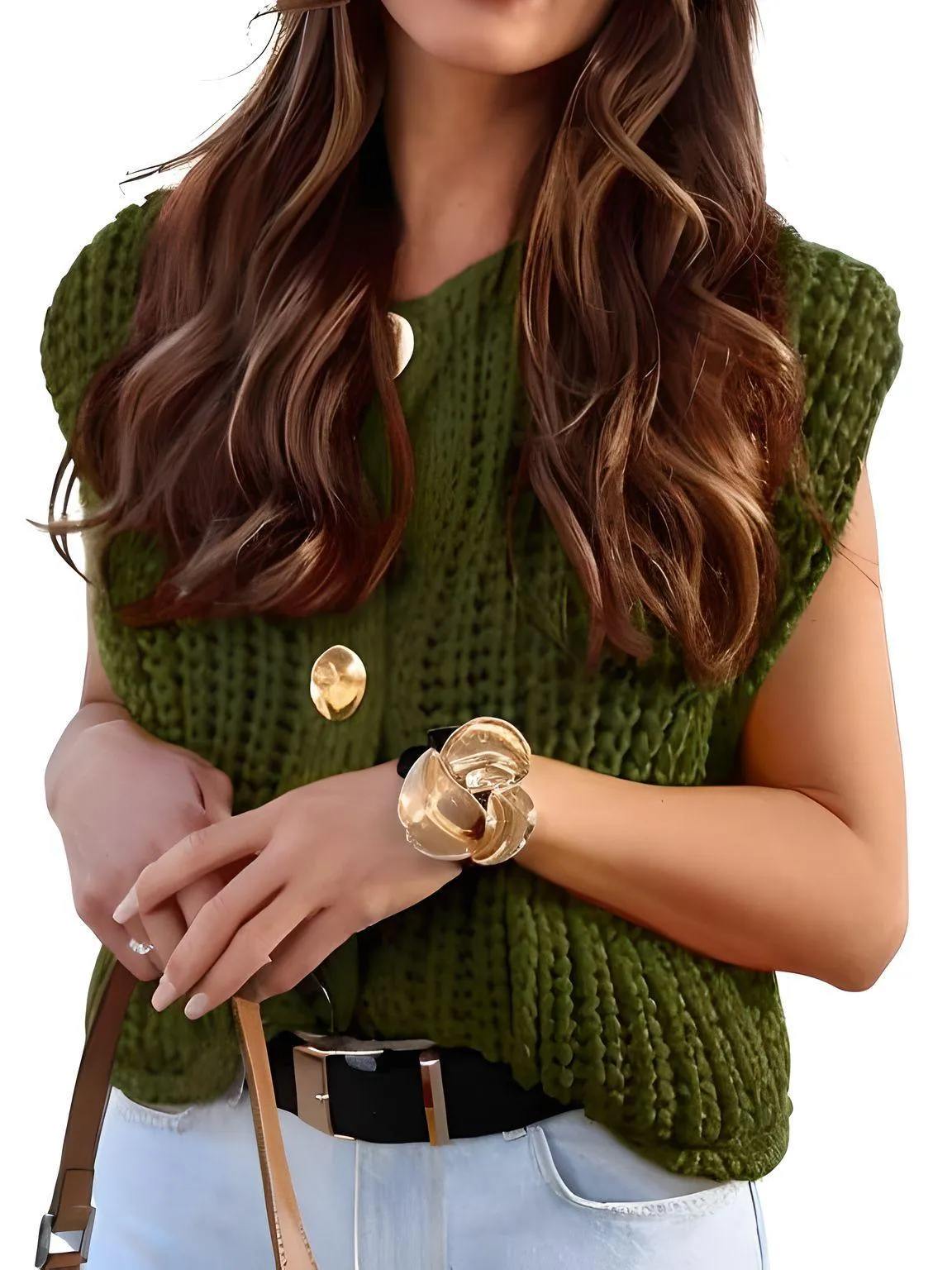 Sleeveless Crop Sweater Vest Solid Loose Casual Sweater Vest Cable Knit Sweater Vest For Women