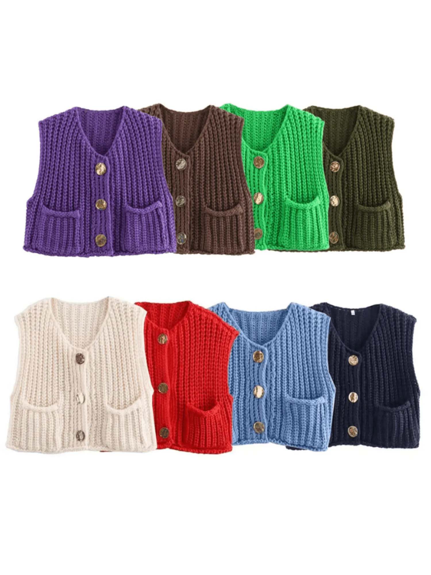 Sleeveless Crop Sweater Vest Solid Loose Casual Sweater Vest Cable Knit Sweater Vest For Women