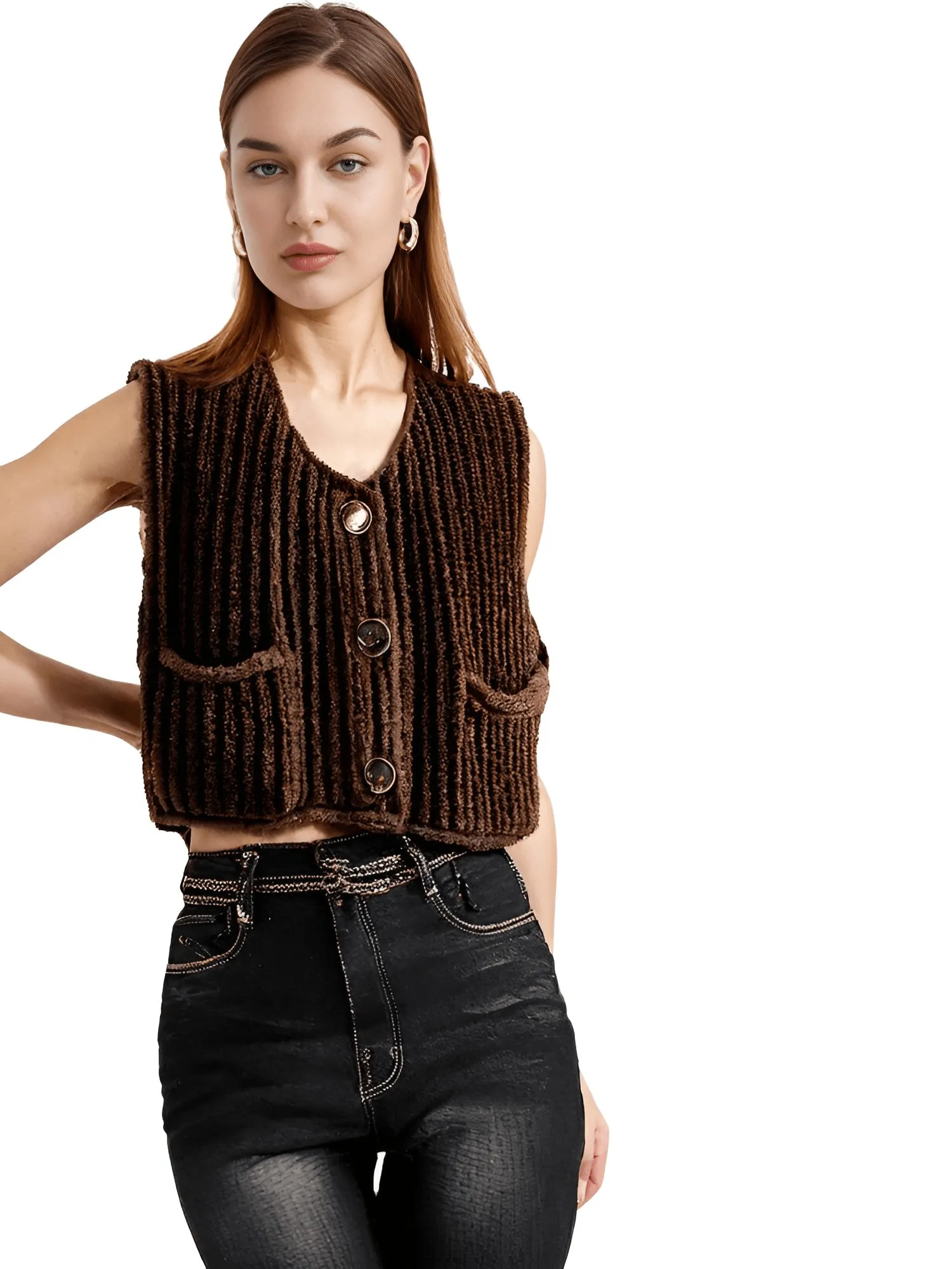 Sleeveless Crop Sweater Vest Solid Loose Casual Sweater Vest Cable Knit Sweater Vest For Women