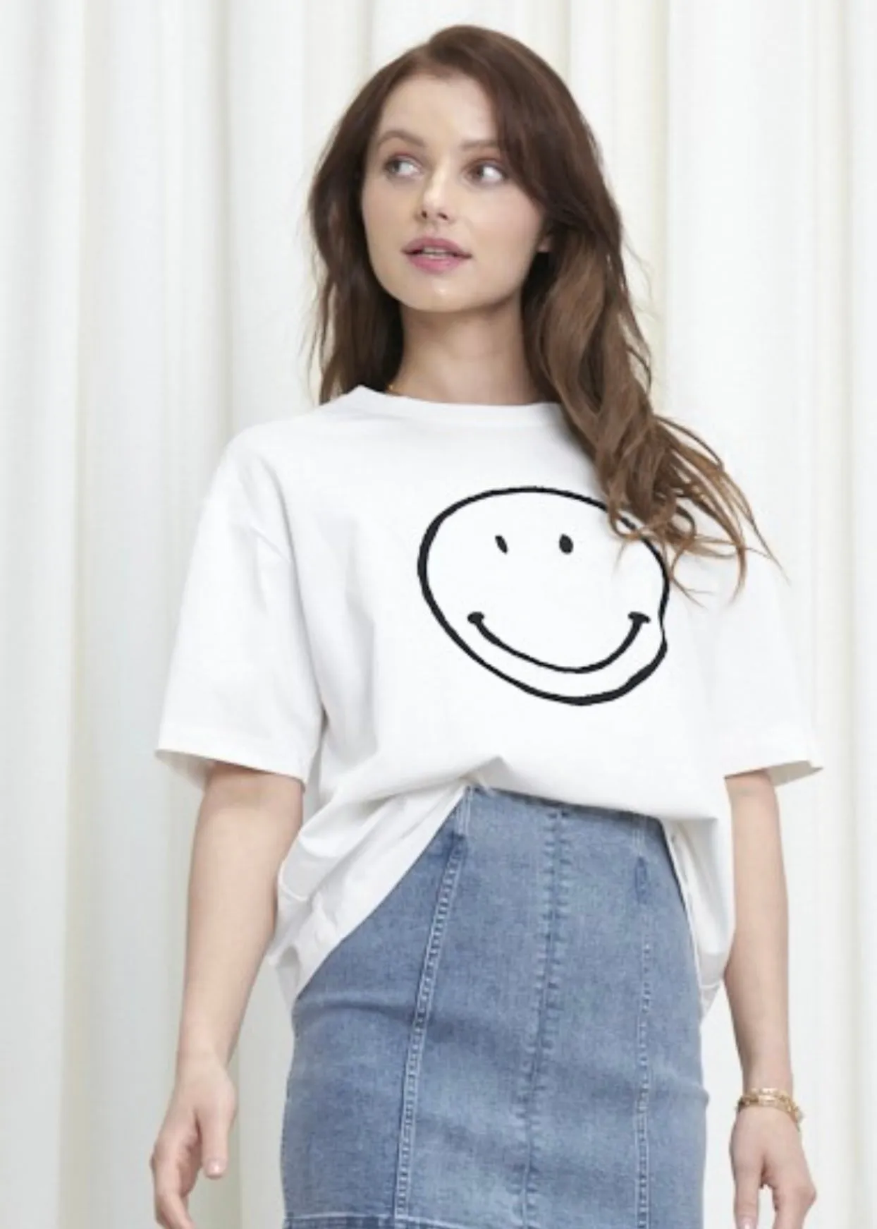 Smile, Womens, Smiley Face Tee, Pink With White Embroidery