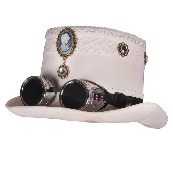 Steampunk Hat and Goggles - Halloween Aviator Top Hat