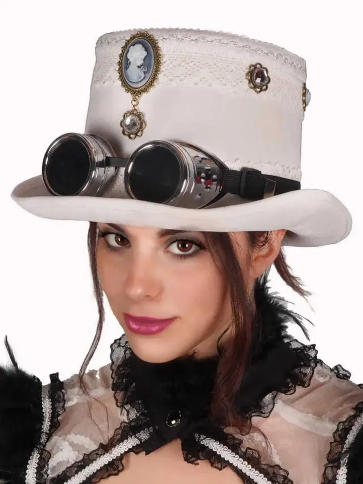 Steampunk Hat and Goggles - Halloween Aviator Top Hat