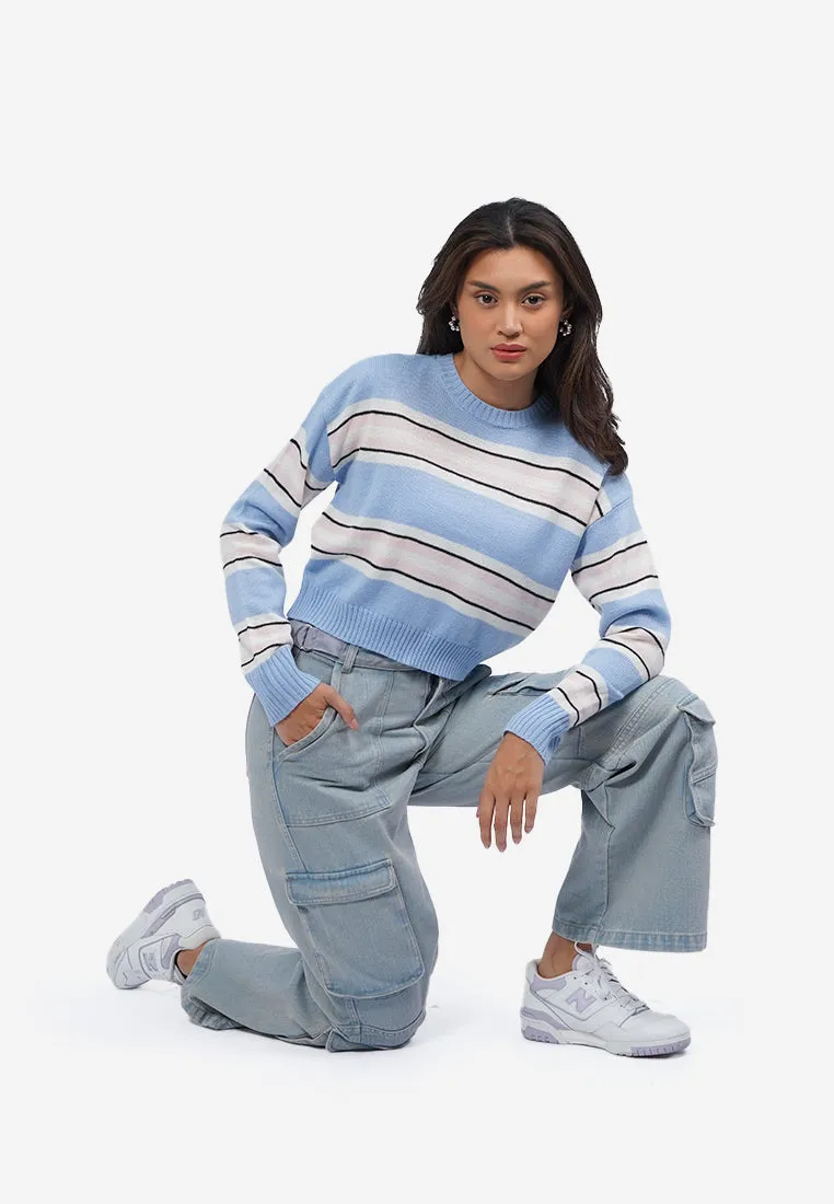 Stripes Long Sleeve Crop Sweater