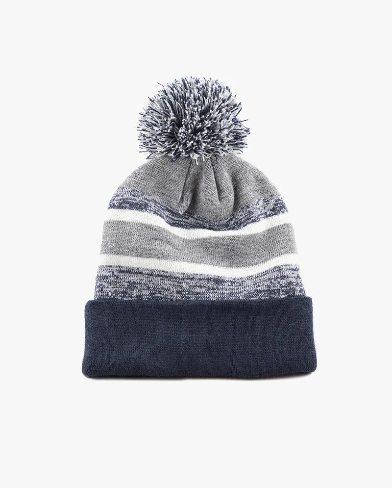 The Hat Depot Kids - Pom Pom Knit Stripe Beanie