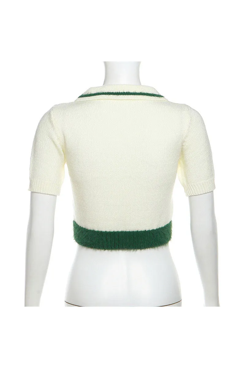 TJ0483 Knitted Crop Polo