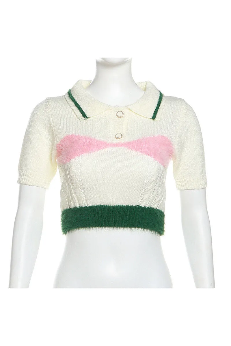 TJ0483 Knitted Crop Polo