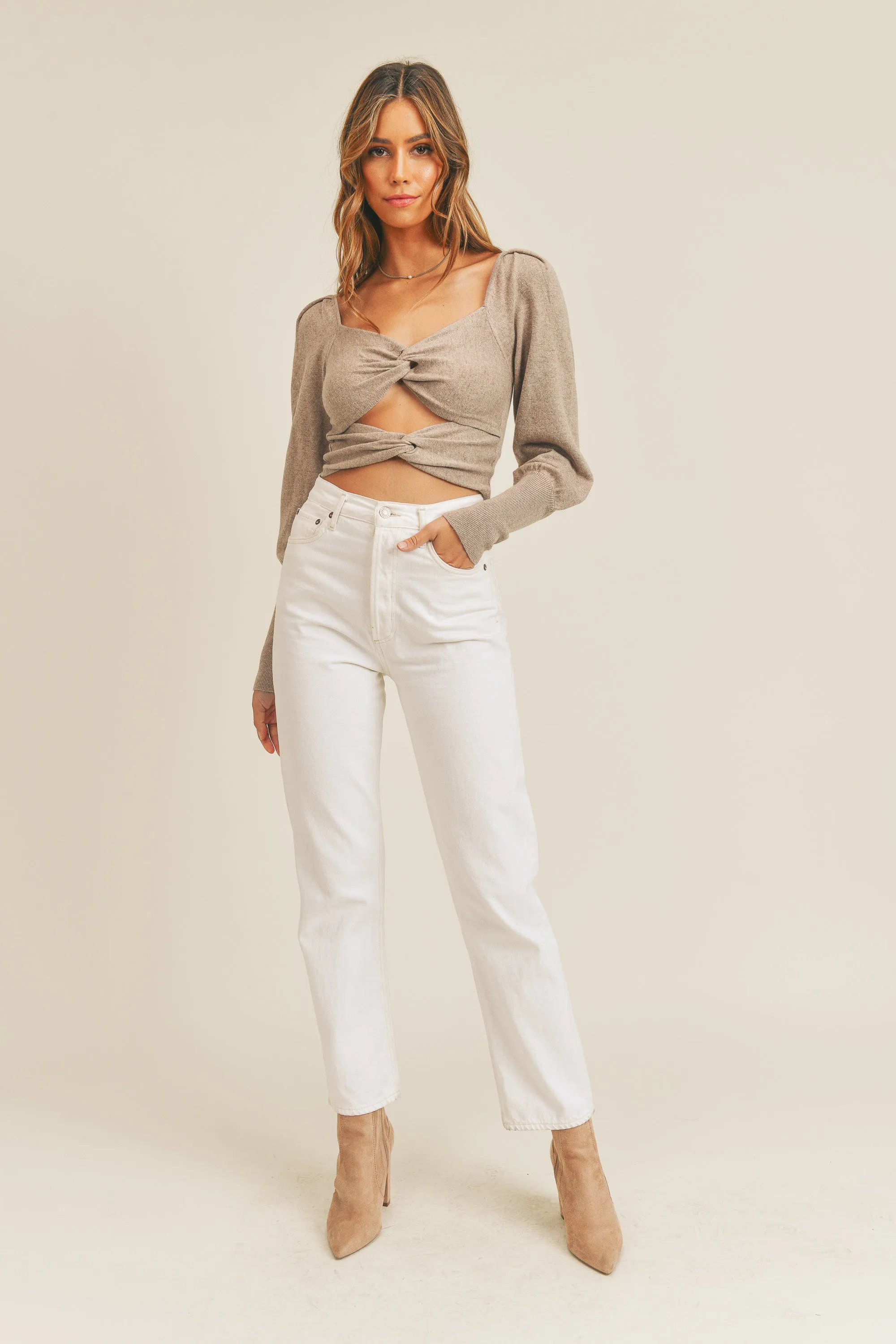 VIANNE OPEN FRONT TWIST CROP SWEATER