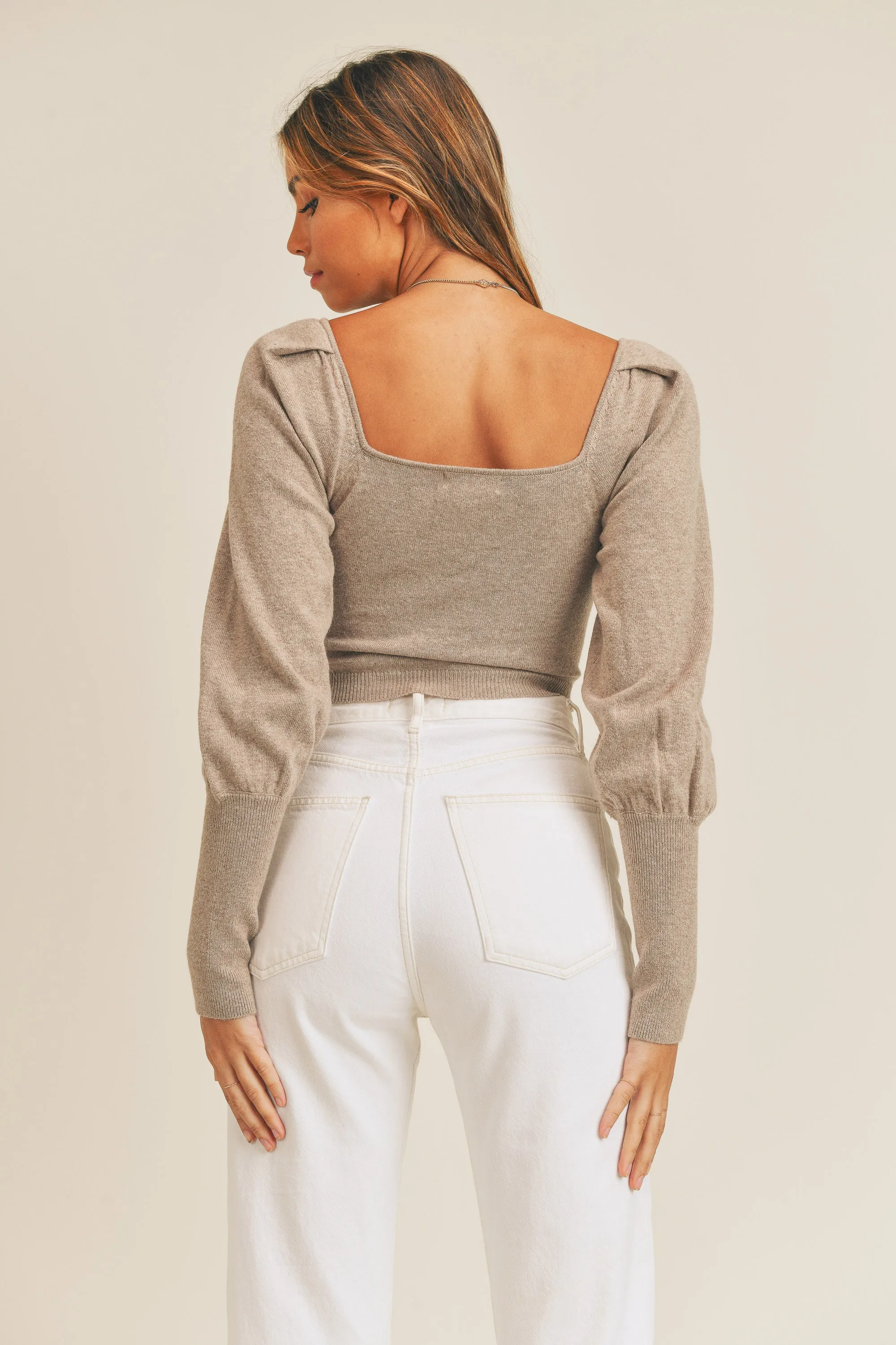 VIANNE OPEN FRONT TWIST CROP SWEATER