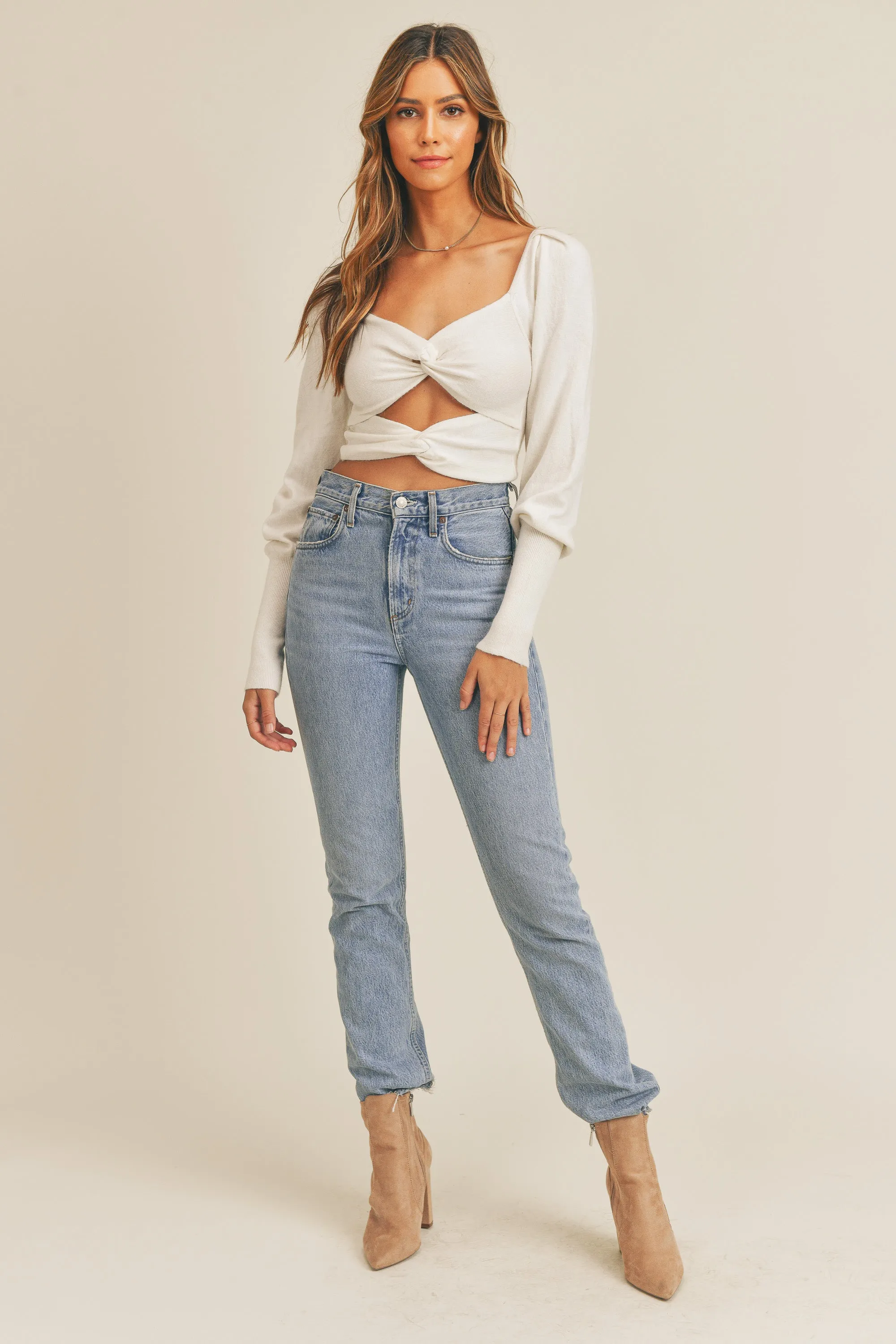 VIANNE OPEN FRONT TWIST CROP SWEATER