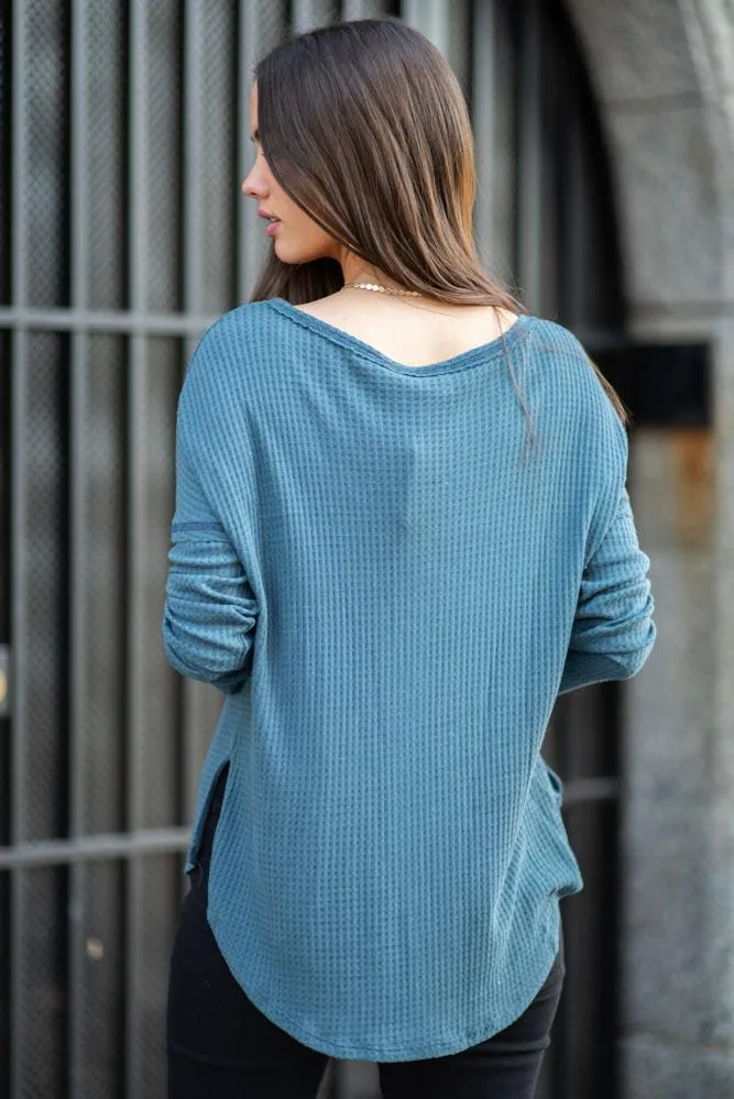 Waffle Knit Top in Teal