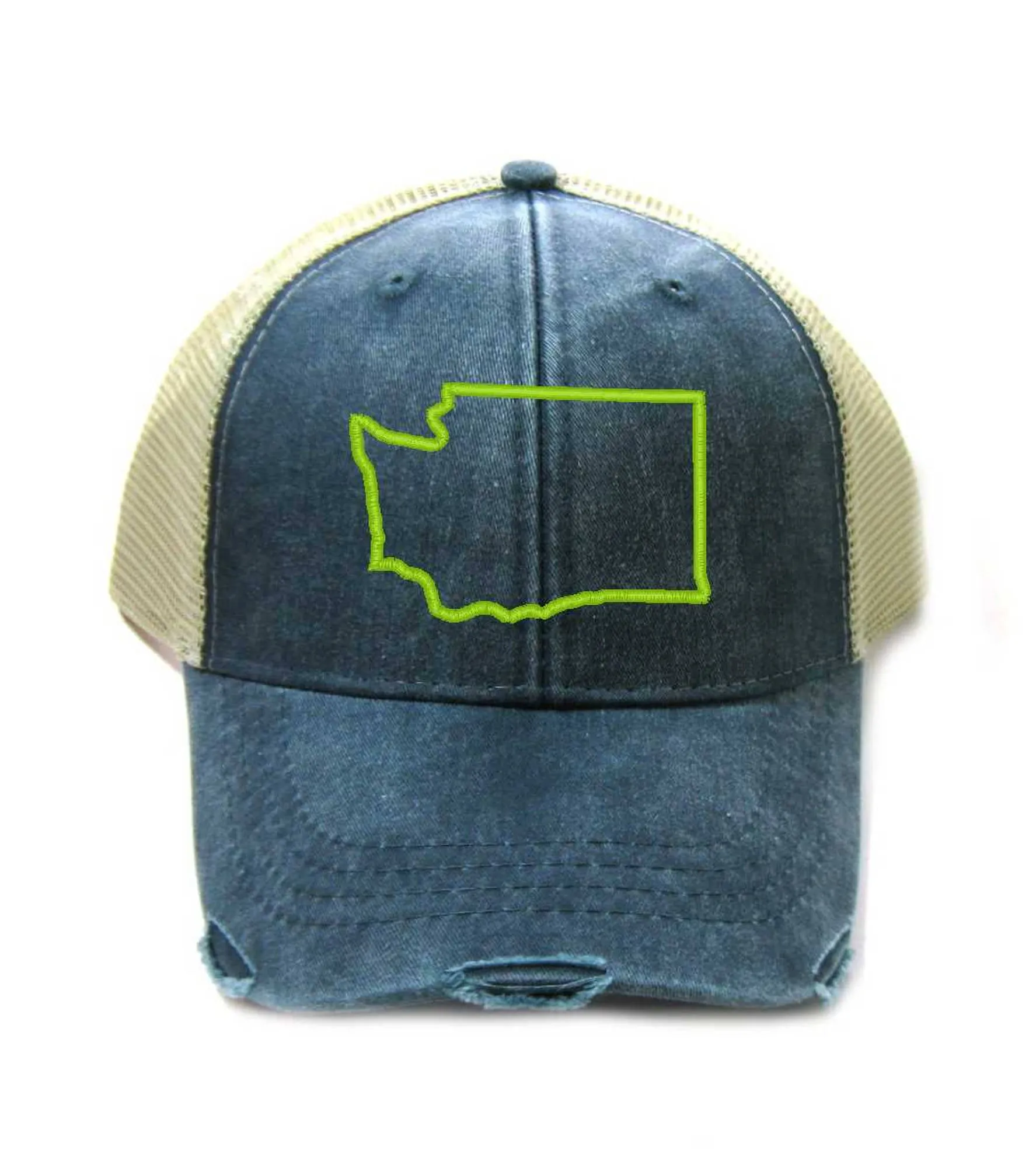 Washington Hat - Distressed Snapback Trucker Hat - Washington State Outline - Many Colors Available