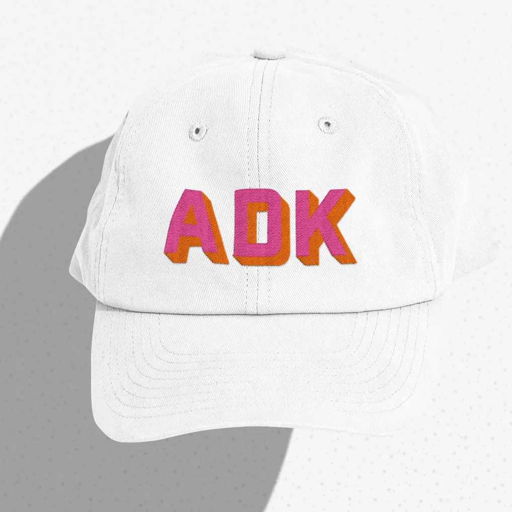 White Dad Hat - Aqua & Coral Shadow Block Lettering