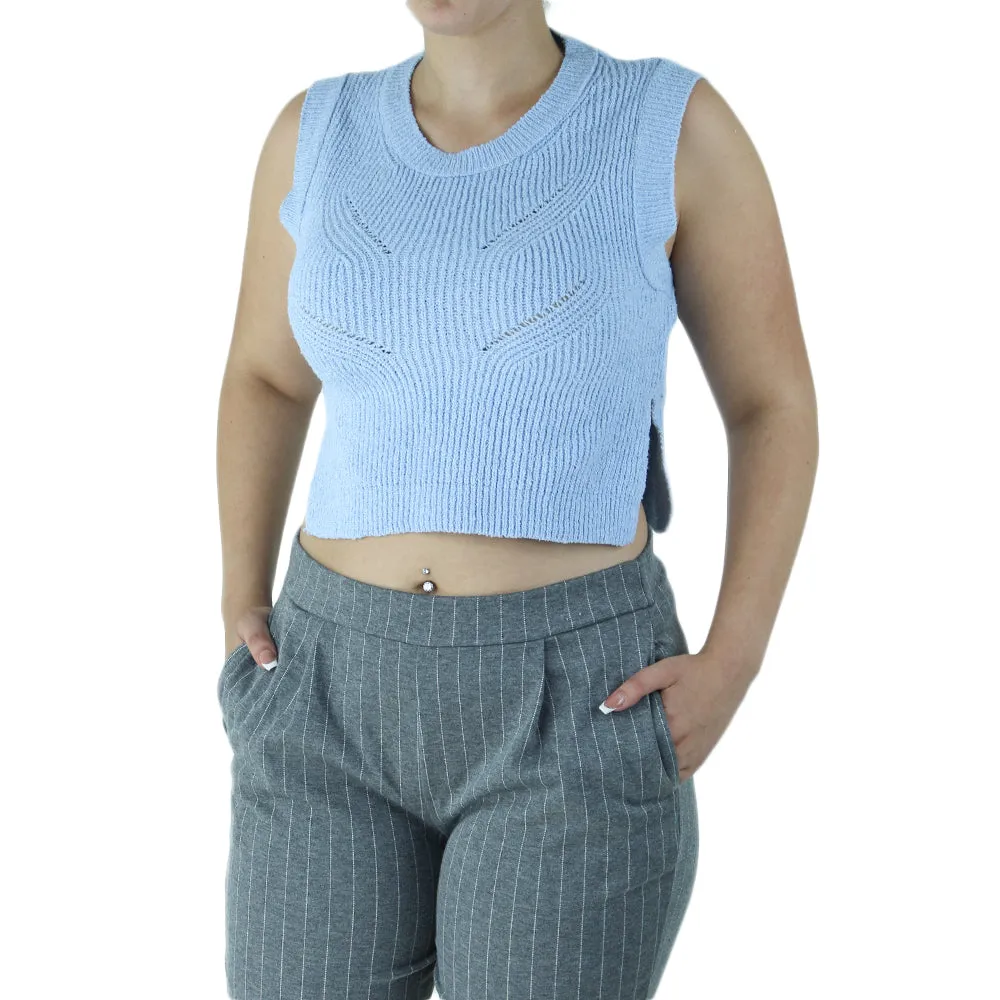 Women's Sleeveless Crop Sweater,Blue